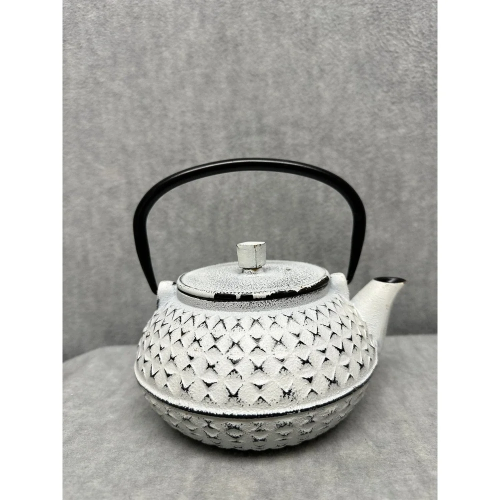 Cast Iron Rustic‎ Teapot Japanese Tetsubin White Black Excellent Small